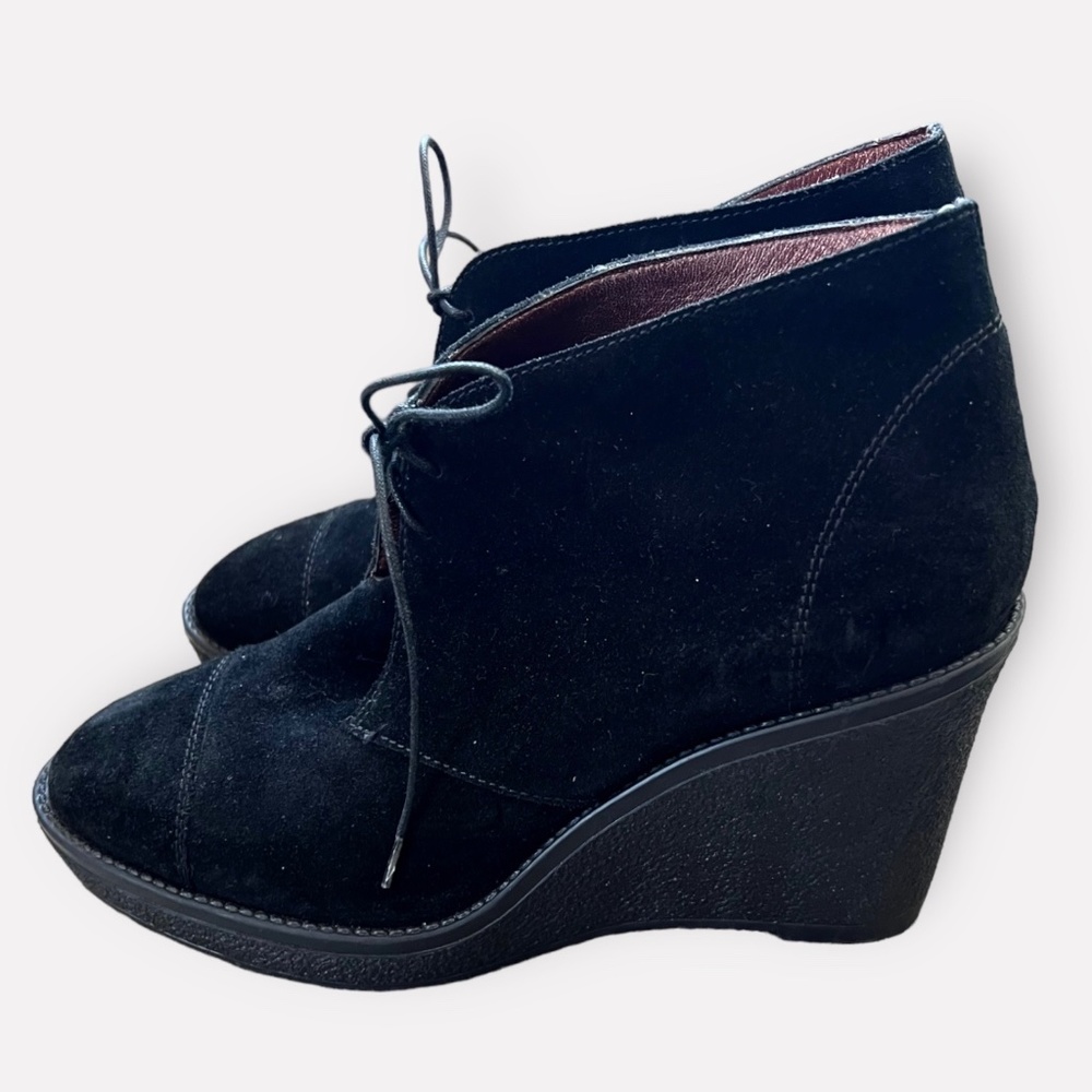 Grigiarancio Black Suede Wedge Booties Made in Italy Sz 40